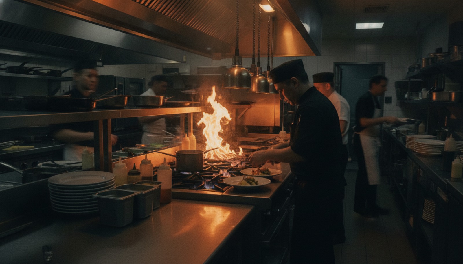 Cozinha de restaurante em plena operação